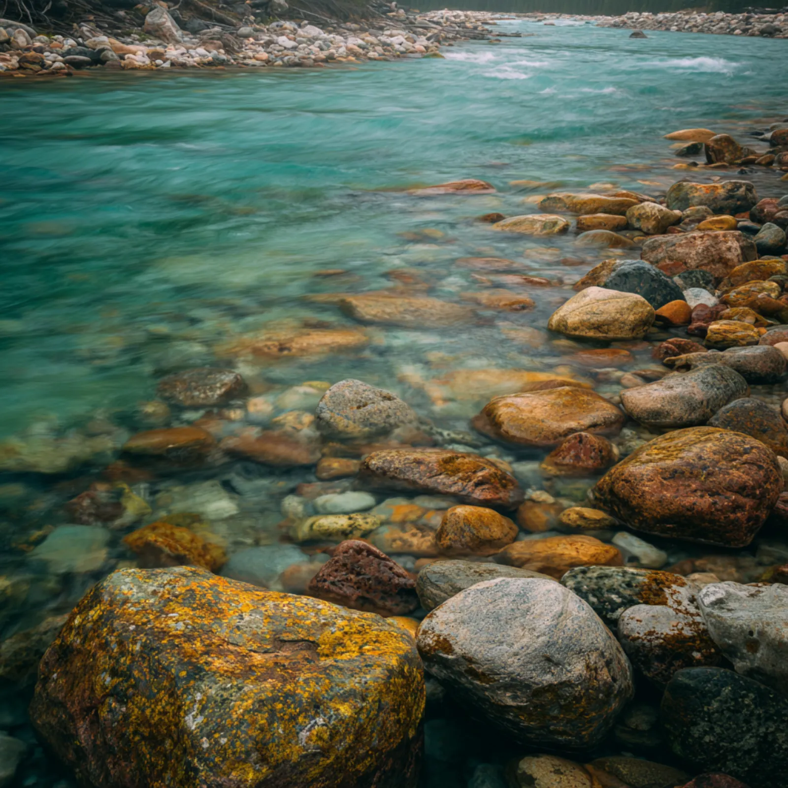 A close-up of a wild river