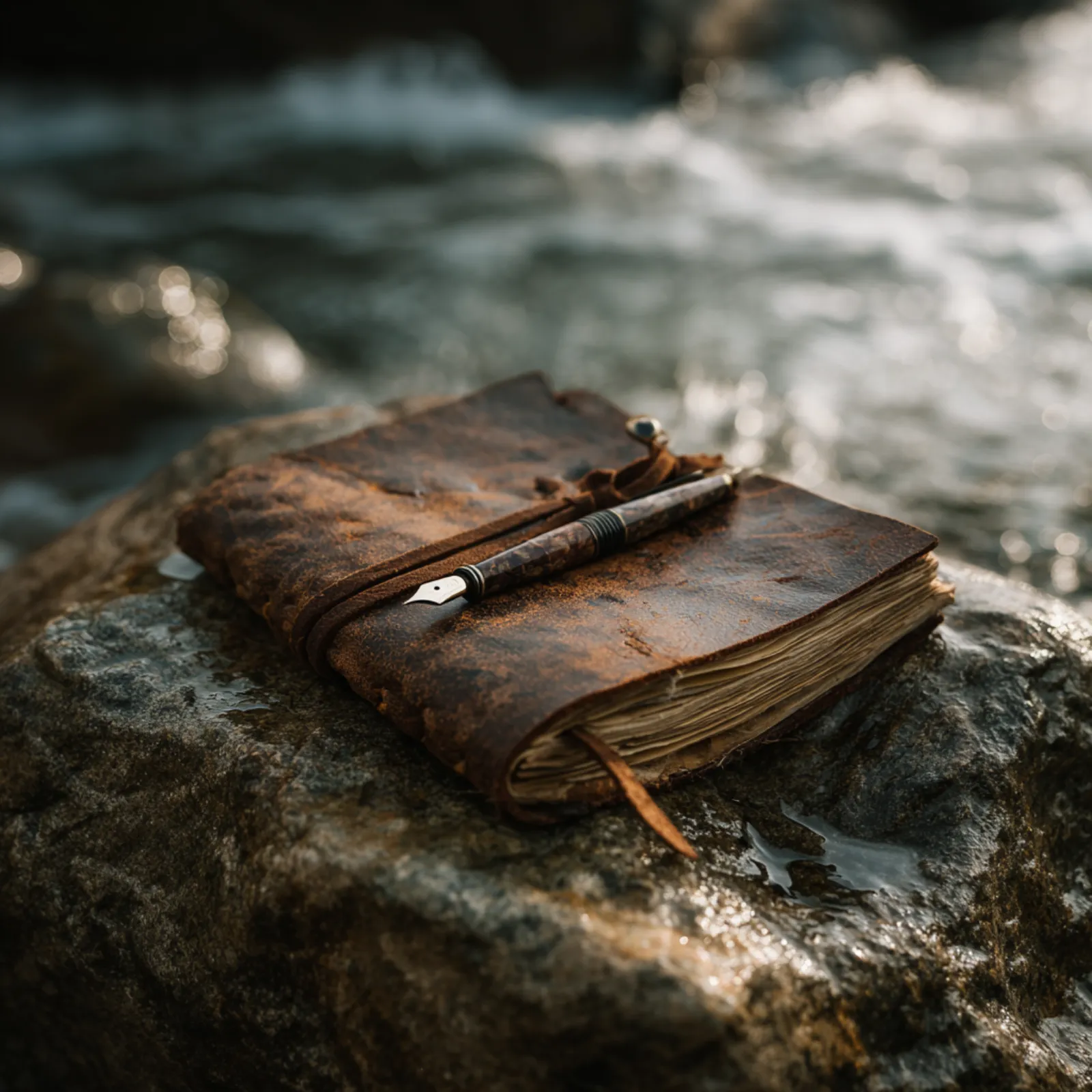Writing — pen and journal by the river